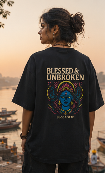 Blessed & Unbroken Oversized Graphic T-Shirt for Men & Women | Spiritual Strength Streetwear