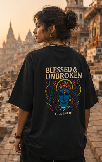 Blessed & Unbroken Oversized Graphic T-Shirt for Men & Women | Spiritual Strength Streetwear