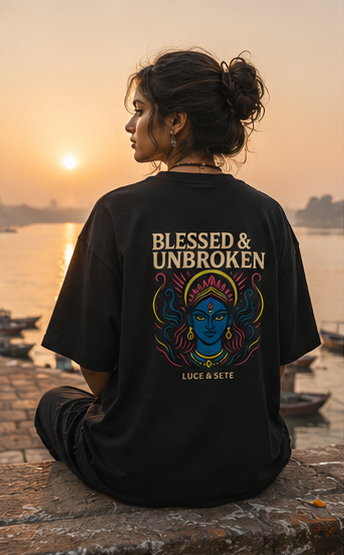 Blessed & Unbroken Oversized Graphic T-Shirt for Men & Women | Spiritual Strength Streetwear