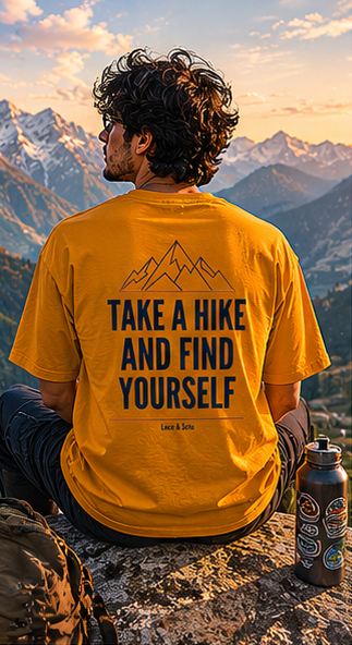LUCE & SETE GPT mockup 1 - Take a Hike and Find Yourself Oversized Graphic T-Shirt for Men & Women | Travel Adventure Streetwear - mockup_006_01_row1_col1_ChatGPT Image May 28, 2026, 07_08_50 PM.png