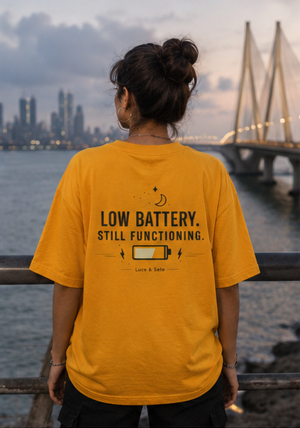 LUCE & SETE GPT mockup 2 - Low Battery Energy, Still Going Strong Oversized Statement | LUCE & SETE - mockup_007_02_row1_col2_ChatGPT Image May 27, 2026, 11_20_18 AM.png