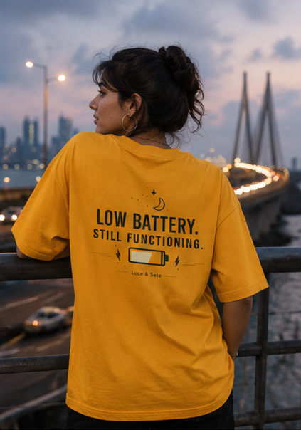 LUCE & SETE GPT mockup 3 - Low Battery Energy, Still Going Strong Oversized Statement | LUCE & SETE - mockup_007_03_row1_col3_ChatGPT Image May 27, 2026, 11_20_18 AM.png