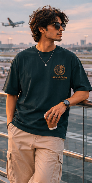 LUCE & SETE GPT mockup 7 - Catch Flights Not Feelings Oversized Statement T-Shirt for Men | Travel Streetwear - mockup_011_07_row2_col3_ChatGPT Image May 28, 2026, 07_09_29 PM.png