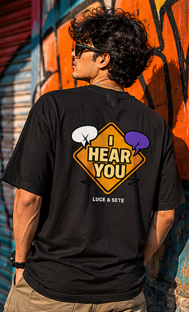 LUCE & SETE GPT mockup 1 - Bold Sarcastic Statement Oversized Shirt with 'I HEAR YOU' Graphic | LUCE & SETE - mockup_012_01_row1_col1_ChatGPT Image May 27, 2026, 06_57_07 AM.png