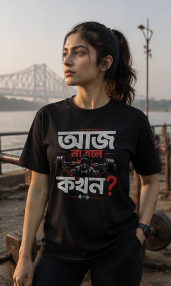 আজ না হলে কখন? Bengali Fitness Statement Premium Graphic T-Shirt for Men & Women | Discipline Streetwear
