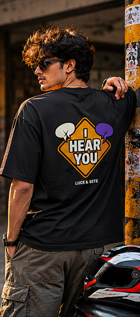 LUCE & SETE GPT mockup 4 - Bold Sarcastic Statement Oversized Shirt with 'I HEAR YOU' Graphic | LUCE & SETE - mockup_012_04_row1_col4_ChatGPT Image May 27, 2026, 06_57_07 AM.png