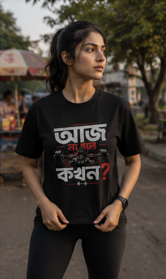 আজ না হলে কখন? Bengali Fitness Statement Premium Graphic T-Shirt for Men & Women | Discipline Streetwear