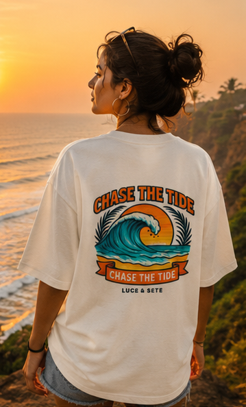 Chase The Tide Oversized Statement T-Shirt for Men & Women | Travel & Beach Lovers Streetwear