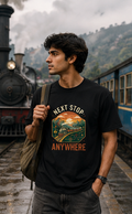 Next Stop Anywhere Vintage Train Adventure Premium Graphic T-Shirt for Men & Women | Travel Streetwear