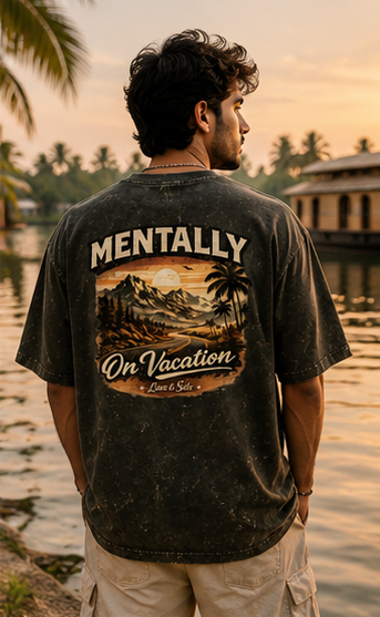 Mentally On Vacation Oversized Acid Wash Graphic T-Shirt for Men & Women | Travel Freedom Streetwear